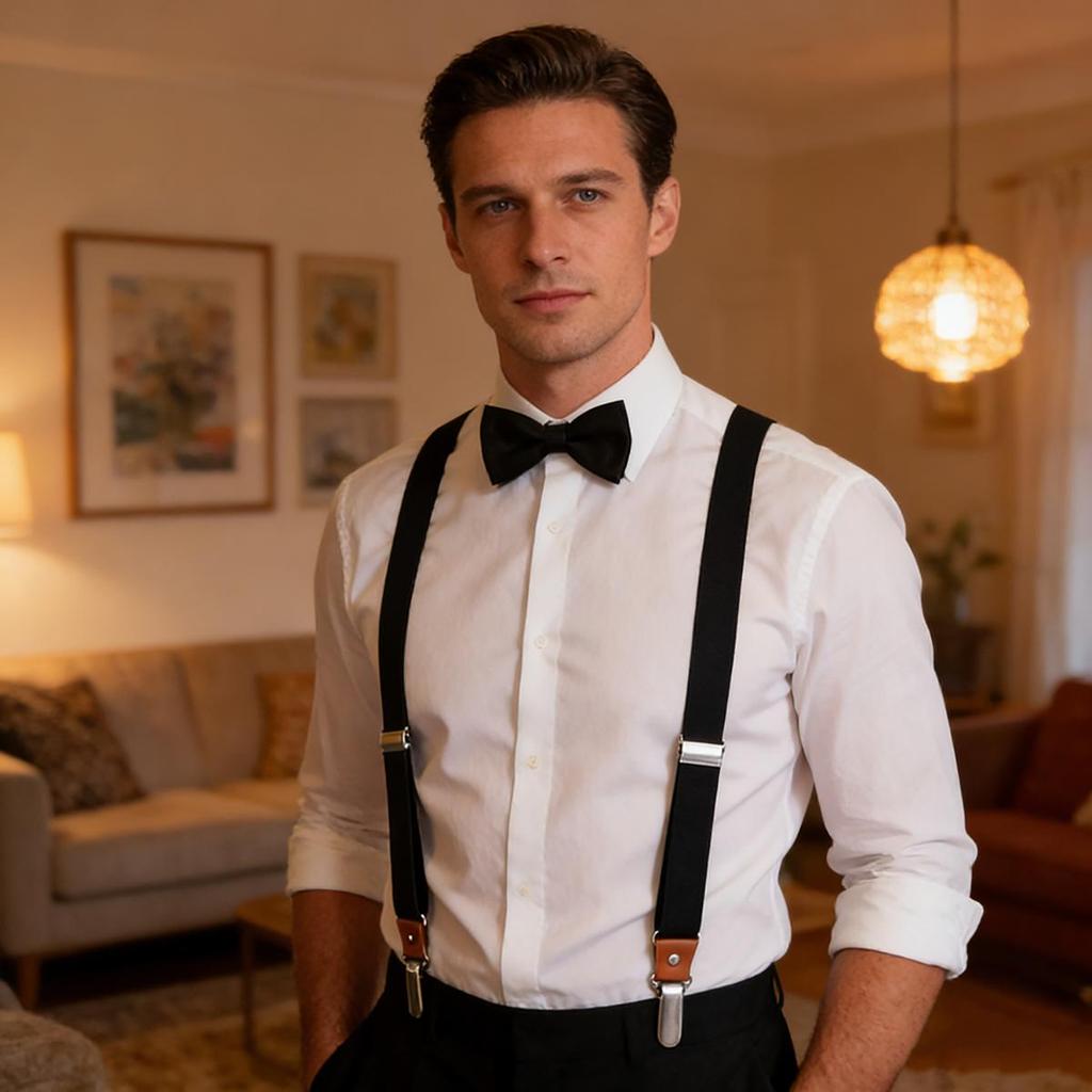 Unisex Bow Tie & Suspenders Set, 3 Clips Adjustable Elastic Braces for Casual & Formal Occasions