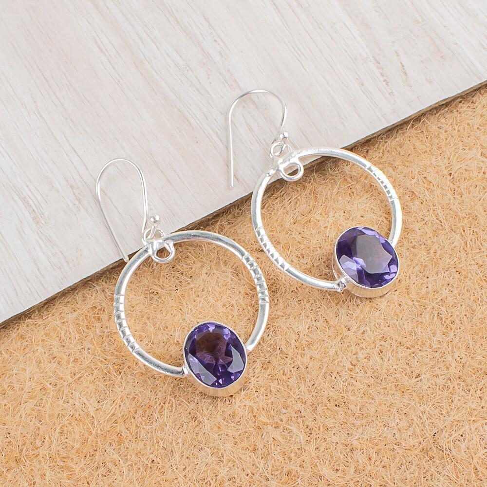 Natural Iolite Gemstone 925 Sterling Silver Jewelry Handmade Boho Earrings 1.37" EE-67-5
