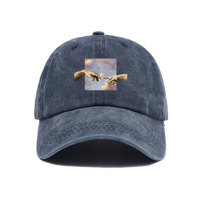 Hand In Hand Oil Painting Retro Baseball Hat Men's and Women's Fashion Versatile Curved Eaves Sunscreen Hat