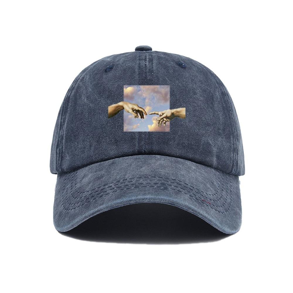 Hand in Hand Oil Painting Retro Baseball Hat Men's and Women's Versatile Curved Eaves Sunscreen Hat