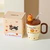 Summer New Straw Cup Doodle Animal Ceramic Water Cup with Lid Cartoon Mug Cute Birthday Gift