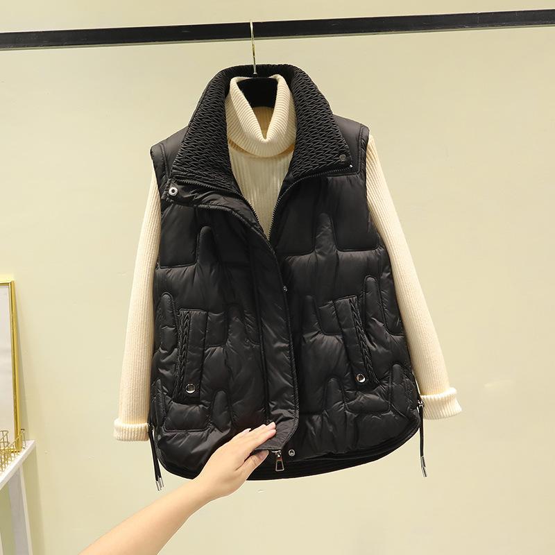 Down cotton vest women's new fashion short loose and versatile simple and light sleeveless stand-up collar