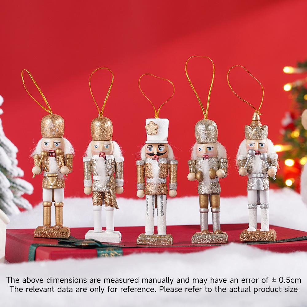 5Pcs/Set 12CM Nutcracker Puppet Soldiers Doll Christmas Pendants Gift Ornaments Decoration Cartoons Golden Sparkling Handicraft
