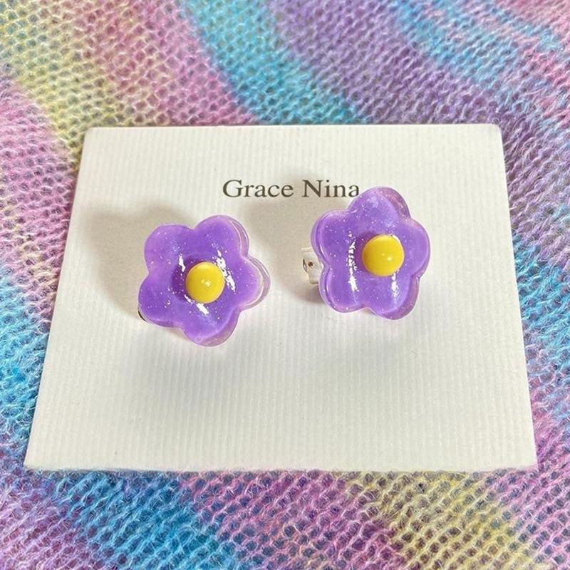 Korean Fashion Colorful Flower Clip Earrings for Women Sweet Ear Cuffs Temperament Summer Jewelry Gift Y2K Accessories Party