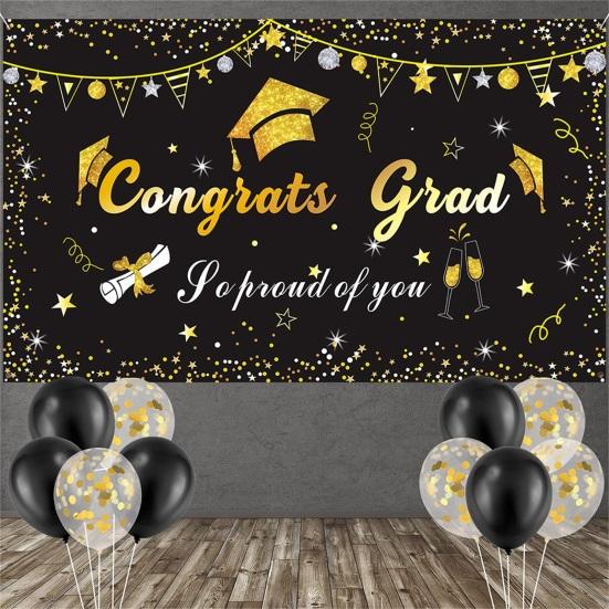 Foldable Graduation Backdrop Anti-Fall Polyester Non-Fading Hanging Graduation Banner Party Supplies