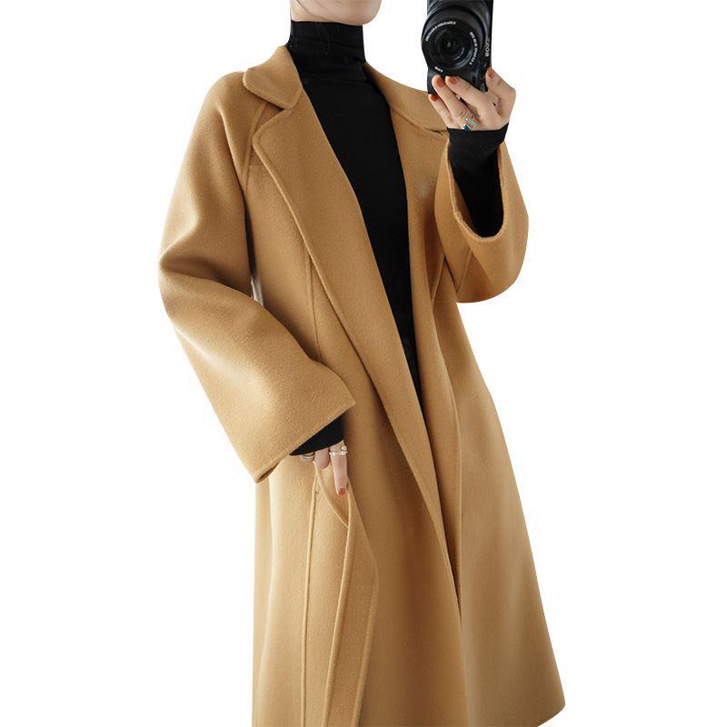 Women's Korean Style Mid-Length Double-Sided Woolen Coat - Autumn/Winter 2022 Collection, White