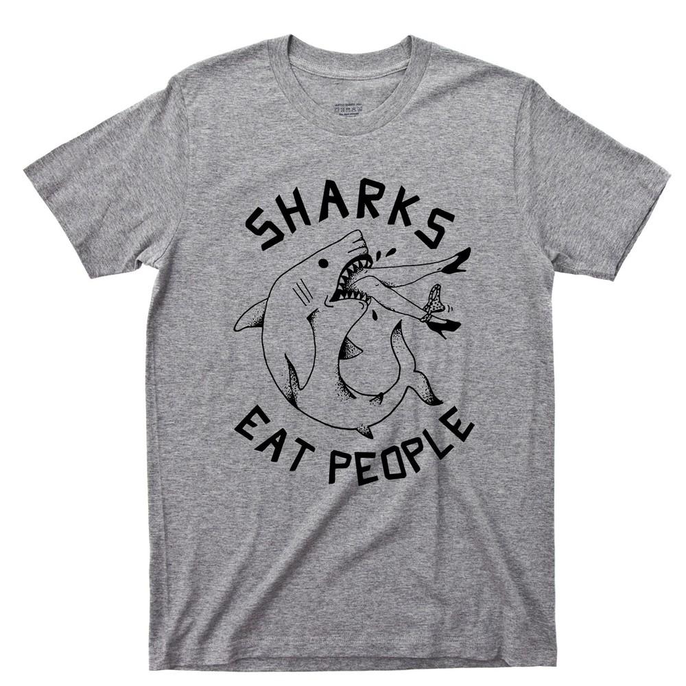

Sharks Eat People T Shirt Funny Jaws Teeth Fin Attack Ocean Swimming Tattoo Tee 4XL