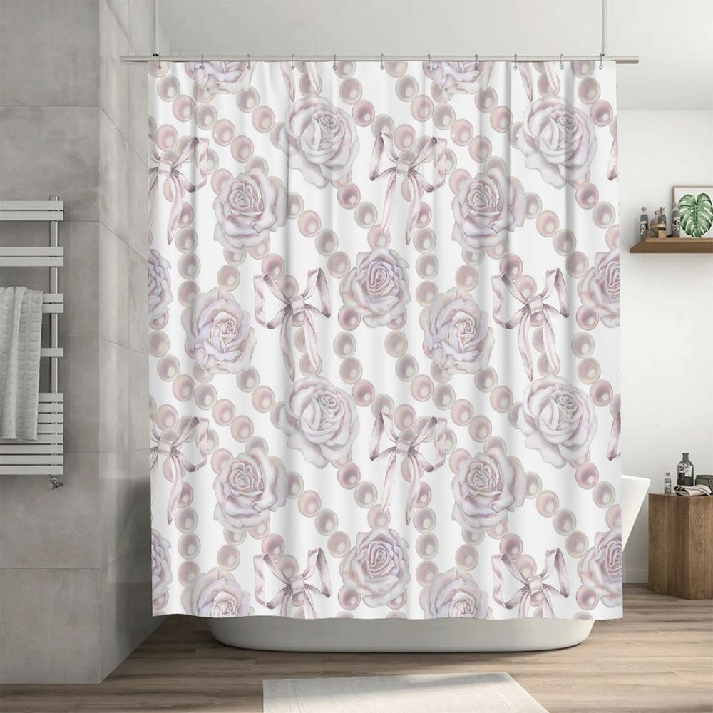 Elegant Floral Shower Curtain Set Lavender Rose Design For Bathroom Decor Home Decoration Waterproof Fabric Shower Curtains With