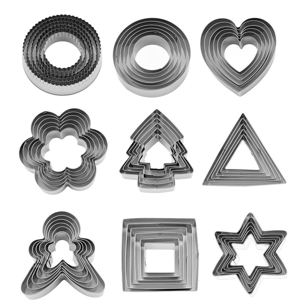Stainless Steel Cookie & Fruit Cutter Set - Pentagram, Four-Pointed Star, Heart, Square, Rectangle Shapes