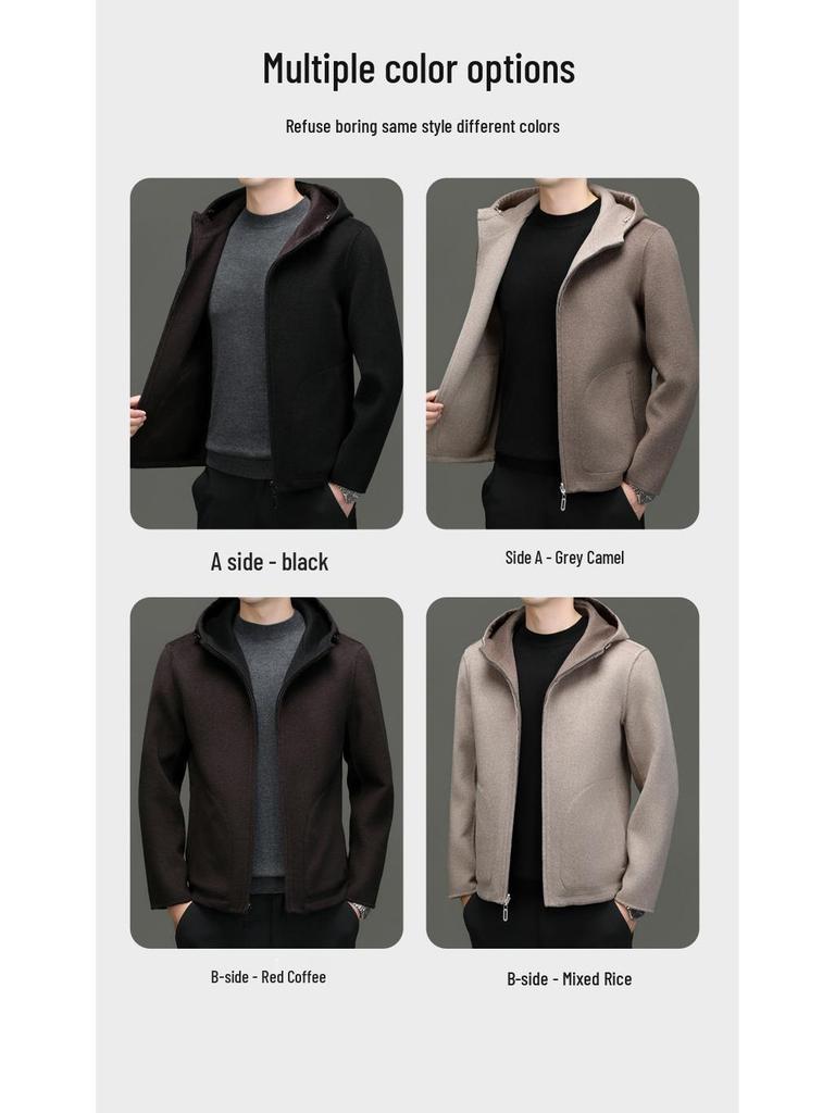 Men's Reversible Wool Hooded Jacket - Autumn/Winter Casual Loose Baseball Style Coat