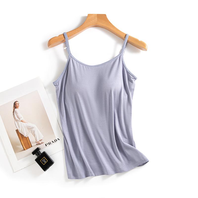 Women's Summer Modal Camisole with Built-In Bra Pads - Versatile One-Piece Base Layer and Anti-Exposure Pajamas