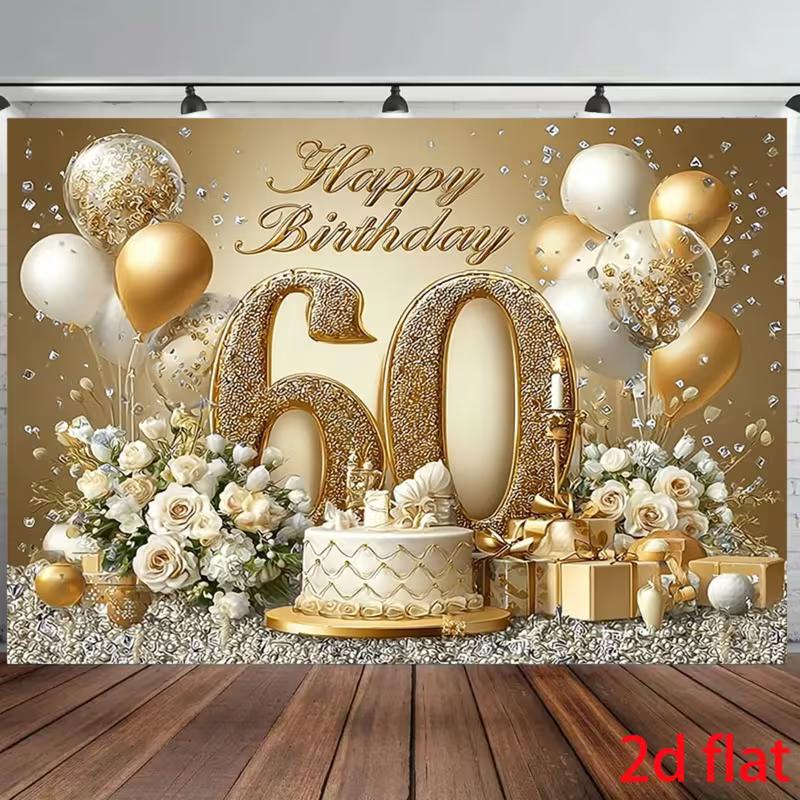 2D 60. Goldener Geburtstag Foto Hintergrund Senior Geburtstag Dekoration Stoff