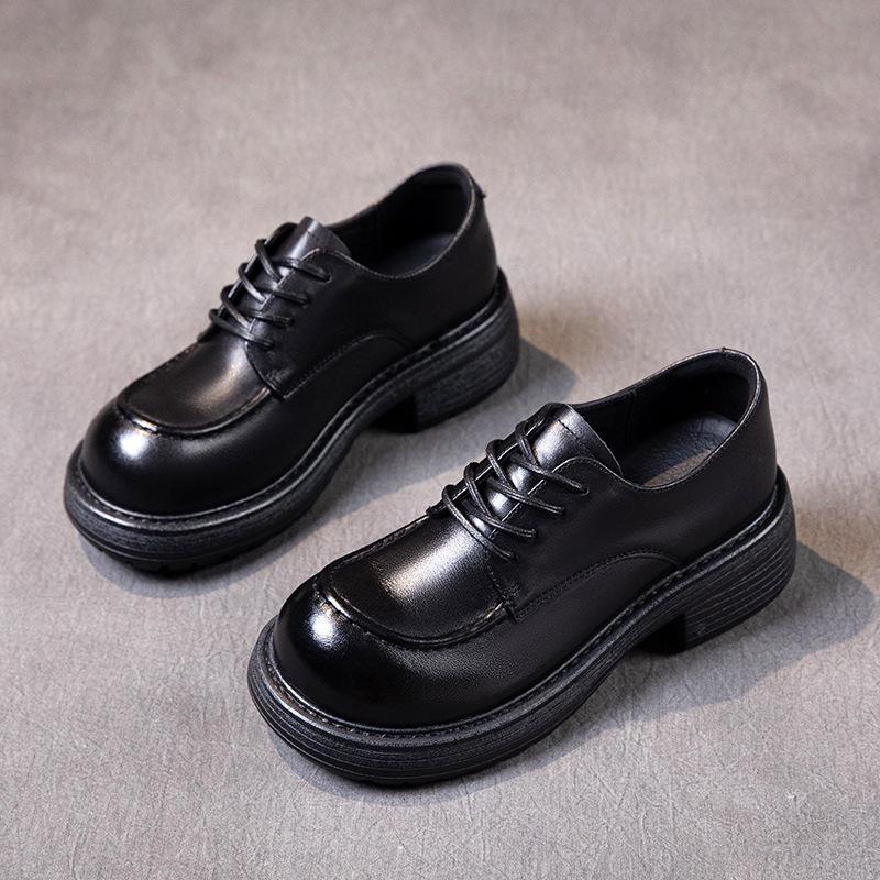 [Heavy Industry] First-layer cowhide loafers for women's autumn 2025 new leather retro lace-up small leather shoes
