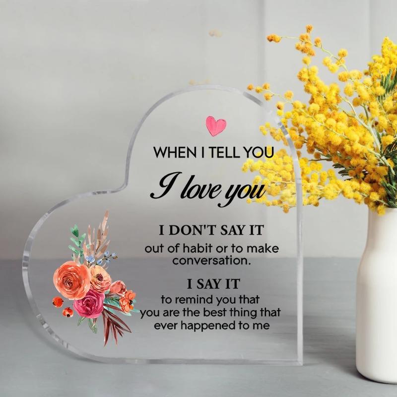 2D Flat Heart Shaped Acrylic Couple Gifts Desktop Decoration, Home Decor Plaque Hanging Wall Art Decorative Garden Decoration for Room Door Signs Hang