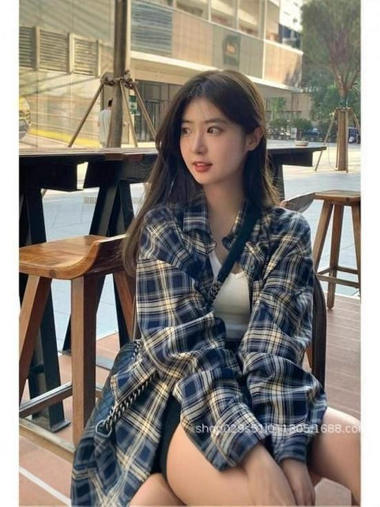 Women's Long Sleeve Plaid Cardigan - Retro Korean Style for Spring and Autumn