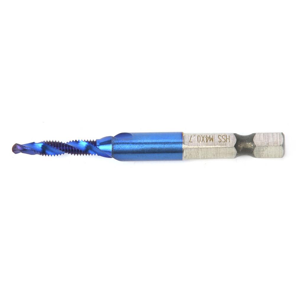 High Speed Steel Plated Blue 6.35mm Hex Shank Tap Drill Bit HSS Compound Tap (M3)