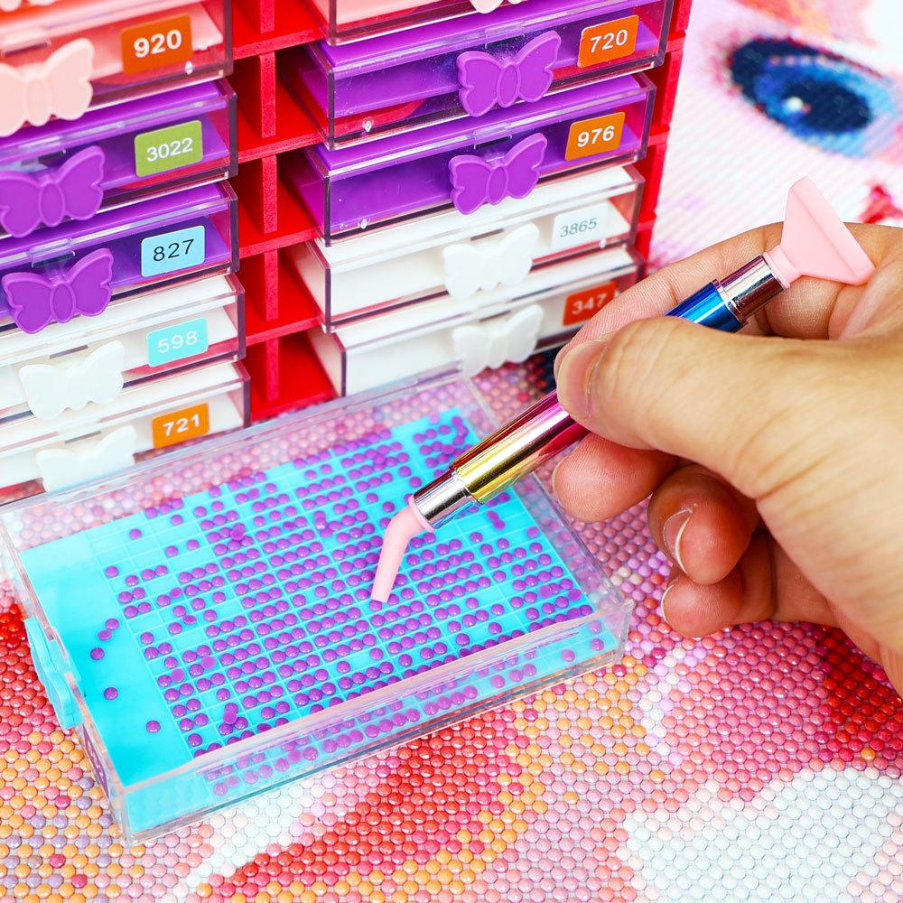 Rainbow Gradient Metal Diamond Painting Pen Kit with 12 Plastic Tips and 6 Wax Pads Ergonomic Handle for 5D Diamond Art Rhinestone Crafts