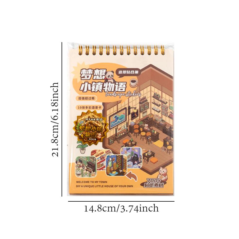 20sheets/bag Sticker Book 3D Town Scenery Flip Stickers Scrapbook Stationery DIY Handbook Decoration For Phone Case Notebook