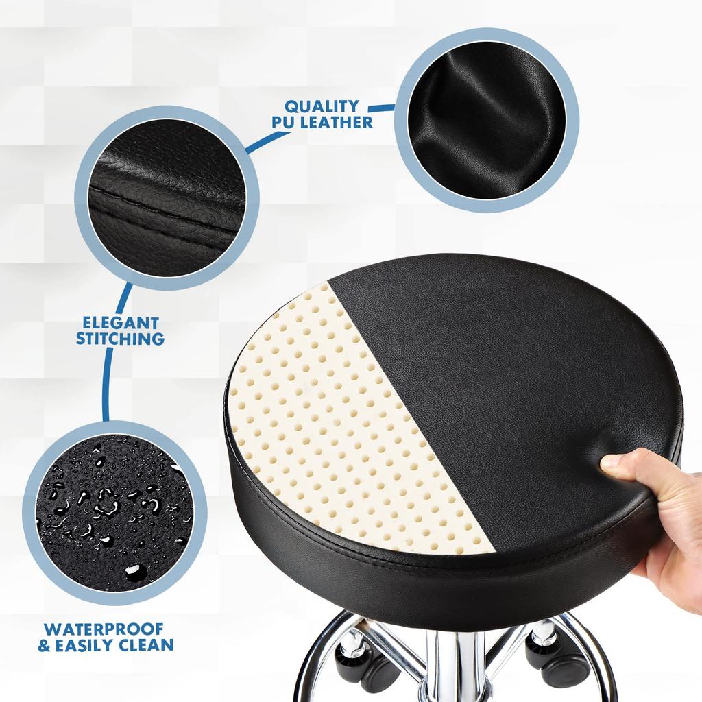 FNZIR Adjustable Rolling Stool with Round Rolling Stool for Spa Salon Massage Office Stool Chair Casters, (Black)