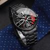Fashion 3d Car Wheel Men Sports Watches Stainless Steel Band Wristwatch Men's Quartz Watch