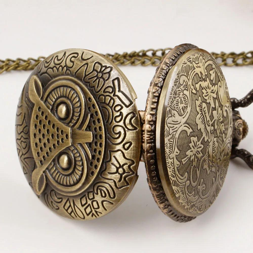10pcs/lot Wholesale Cute Owl Quartz Pocket Watch Women VintageMen  Steampunk Necklace Pendant Chain Clock Kids Gifts