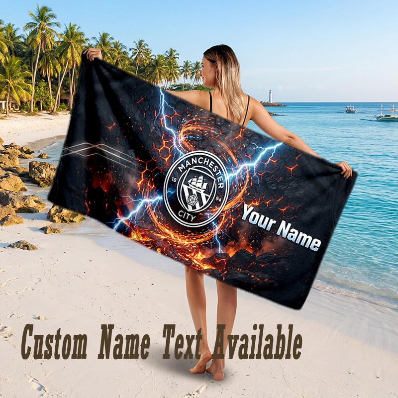Toalla de Playa con Diseño del Manchester City Texto Personalizado Toalla Grande para Vacaciones en la Playa