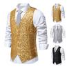 Men Waistcoat V-neck Sleeveless Single Breasted Vest Coat Shiny Sequins Daily Parties Nightclubs Vest Coat