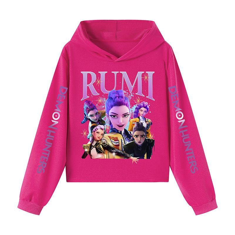 Kid s Loose Casual Pullover Hoodie KPop Demon Hunter Street Fashion Printed Top 160cm розы красного