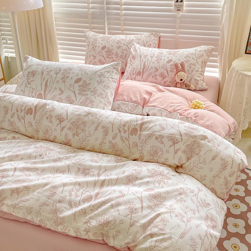 

Washed Cotton Bedding Set with Pillowcase bed sheet Single Full Size Bed Linen Duvet Cover Set Queen/King Double Size 3pcs 0.9m bed&set