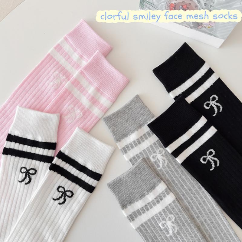 Children'S Long Socks Spring And Summer Girls' Bow Princess Skirt Paired With Knee High Sock Striped High Tube Cotton Socks