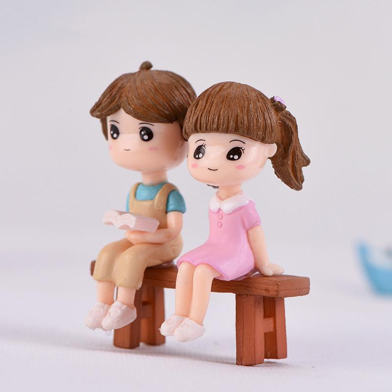 3Pcs Miniature Resin Micro Landscape DIY garden Ornaments Reading Stool Couple Ornaments Micro Landscape Decoration
