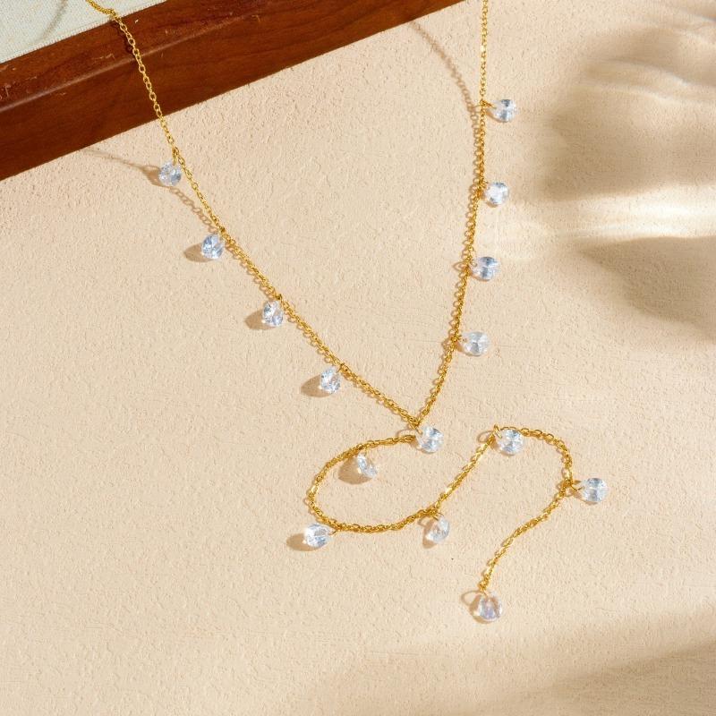 

Gold Plated Dangling Cubic Zirconia Necklace for Women Stainless Steel белый
