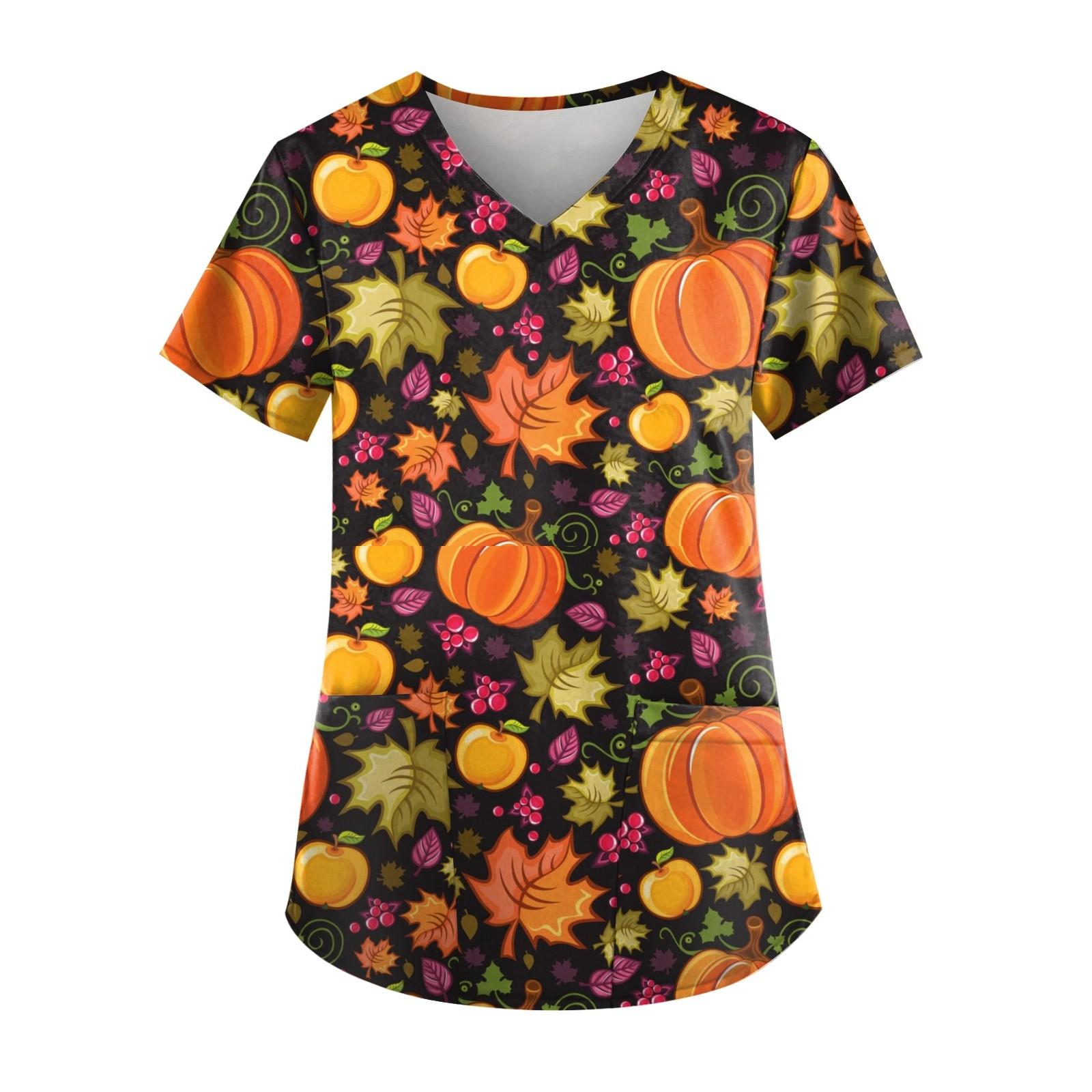 

Женские топы с коротким рукавом и V-образным вырезом для Хэллоуина, карманные рабочие футболки XXL