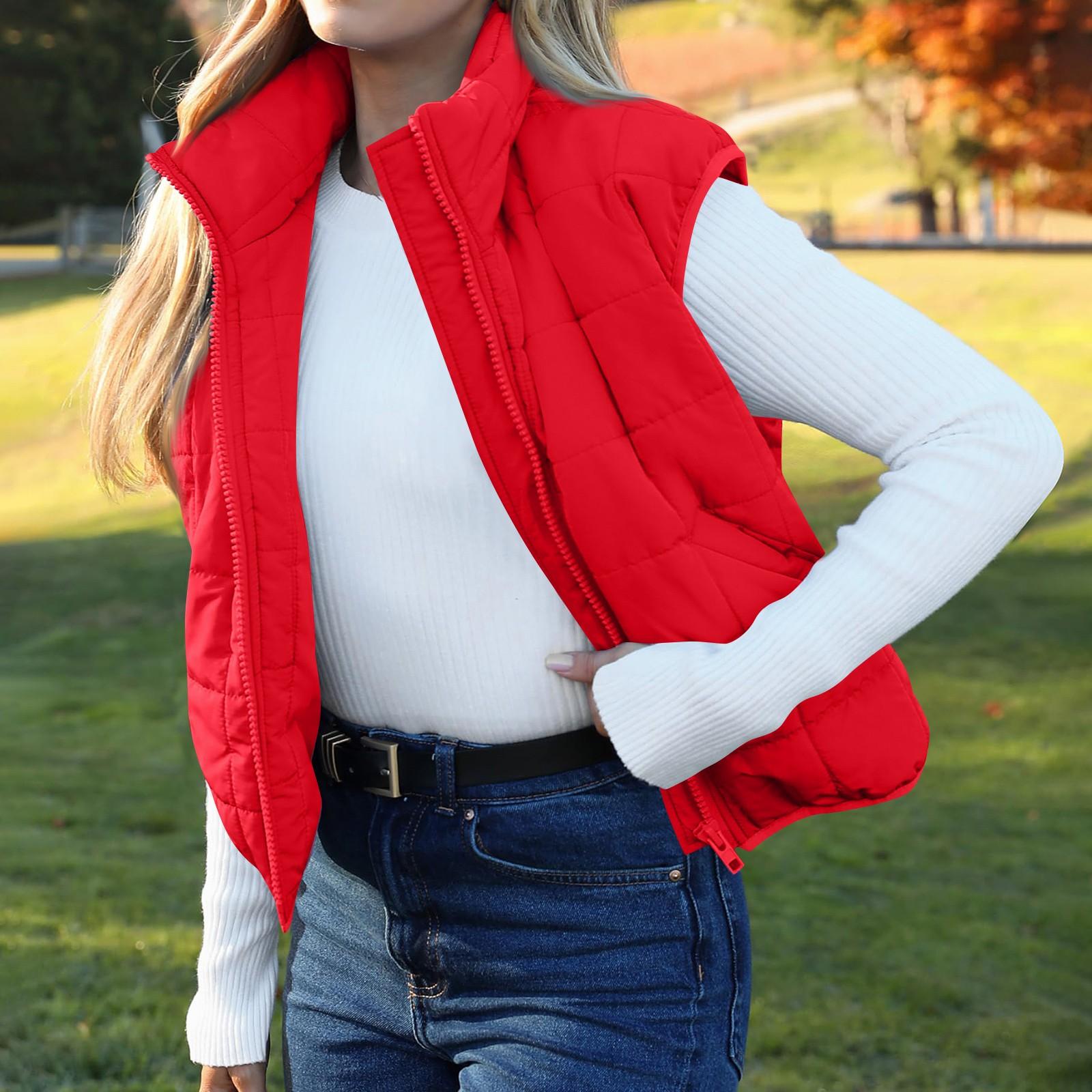 

Женская зимняя майка без рукавов, легкая, с воротником-стойкой, на молнии, однотонная стеганая жилетка XL красный