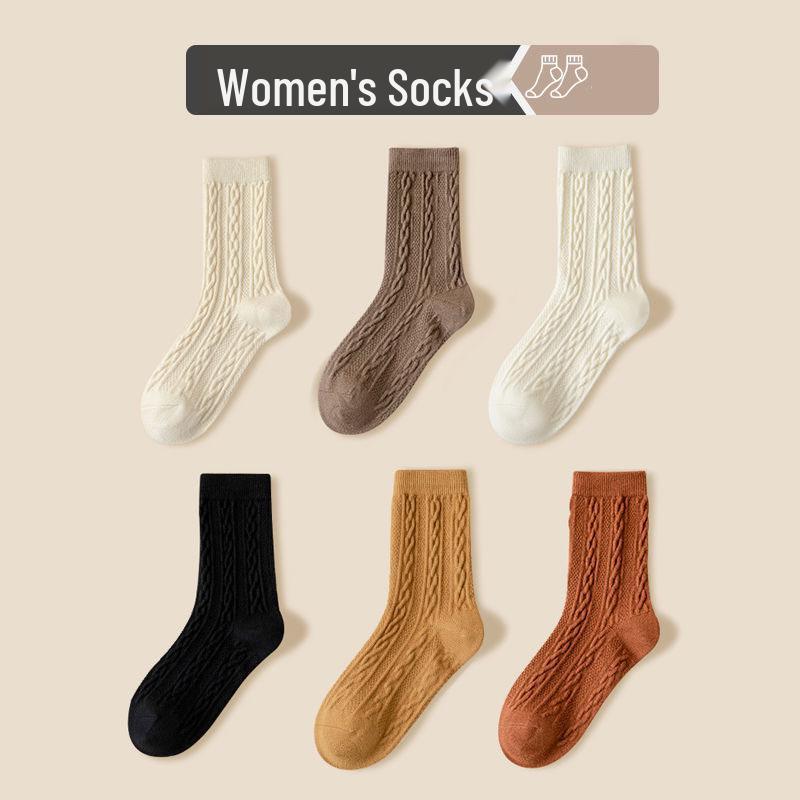 Japanese Twist Women's Mid-Calf Socks - Spring & Autumn, Comfortable, Breathable, Solid Color, Versatile, Sweet, Knee-High & Postpartum Options