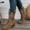 Womens Boots 2025 Embroidered Autumn Womens Shoes Chunky Heel Rider Boots Woman Mid-Calf Pointed Toe Cowboy Long Botas Mujer