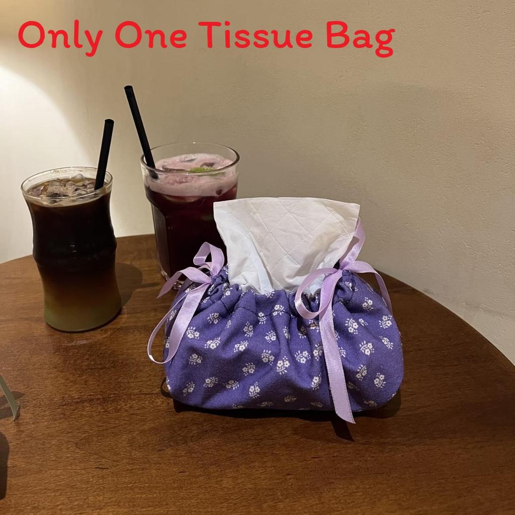 Style Floral Cloth Tissue Box Cover With Drawstring Organizer For Car And Home Decor