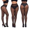 Plus Size Hollow Mesh Open Crotch  Fishnet Pantyhose Stretchy Tights for Oversize Women Sexy Lingerie Black Stockings
