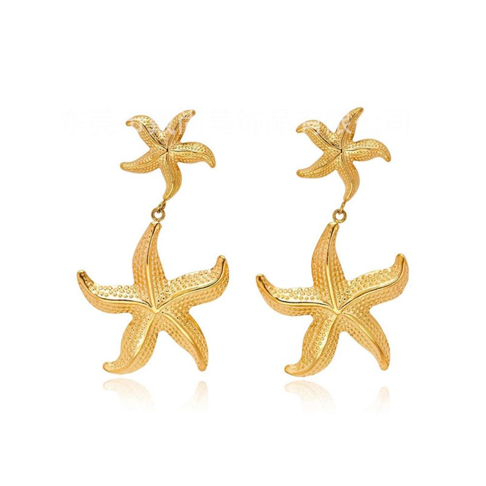 Exaggerated Starfish Stud Earrings Golden Starfish Drop Earrings Starfish Dangle Earrings  Party