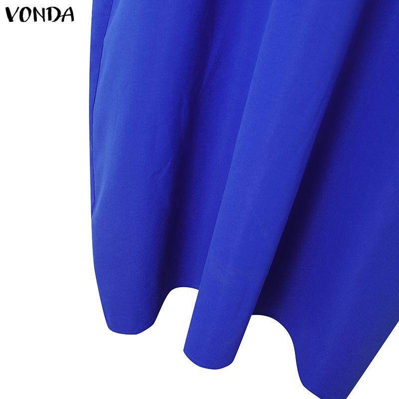VONDA Women Casual Round Neck 3/4 Sleeve Splicing Casual Baggy Long Maxi Swing Dress
