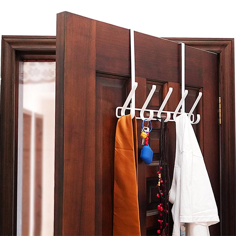 Home No Installation Metal 5 Hook Door Hanging Hooks for Bedrooms & Bathrooms Towels Clothes Hats Organizer Wallet Storage Shelf