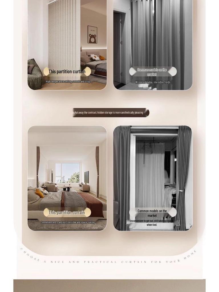 Room Divider No-Drill Folding Door Curtain for Bedroom and Living Room Privacy.