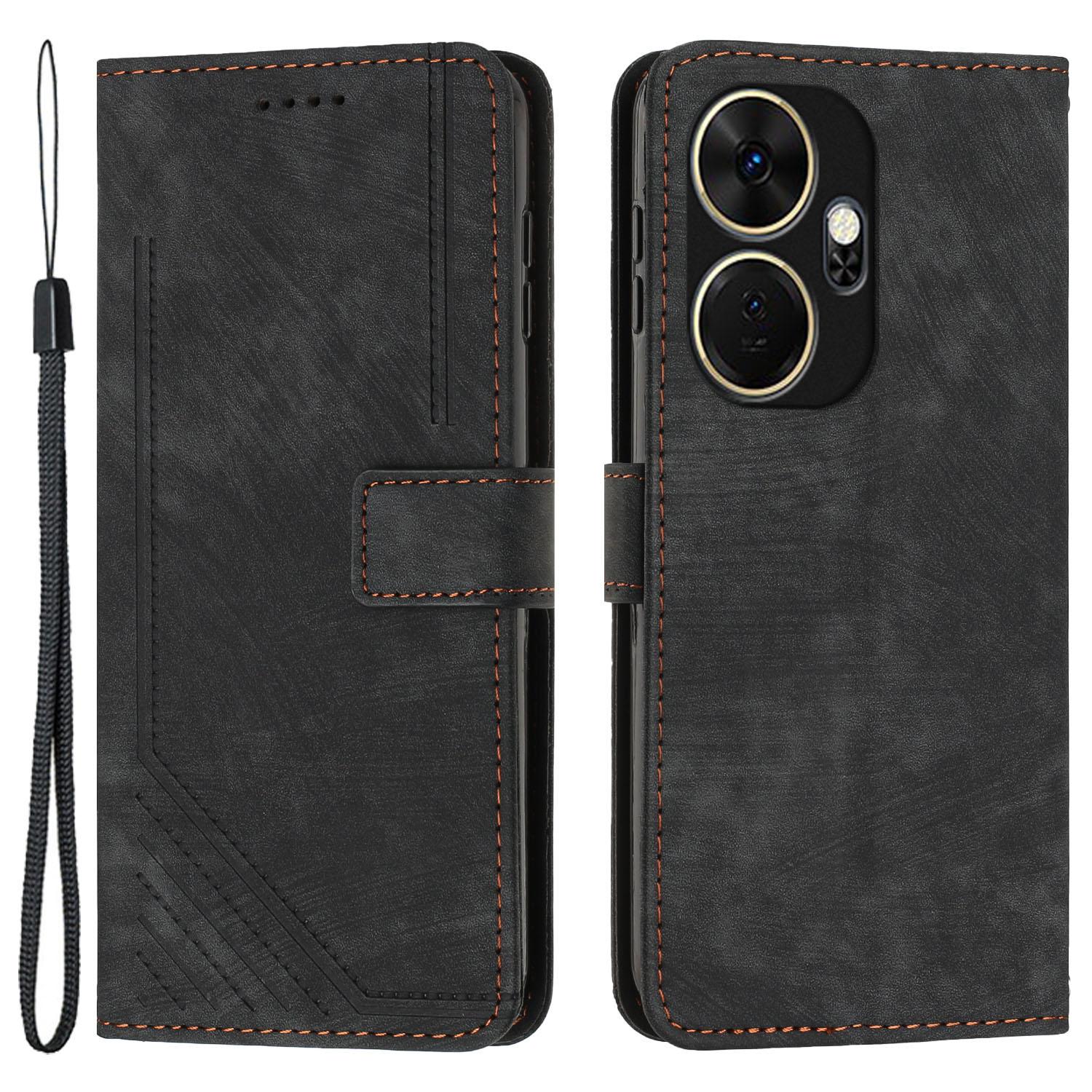 

For itel P55+ Phone Case Lines Imprinted PU Leather Wallet Stand Cover Black