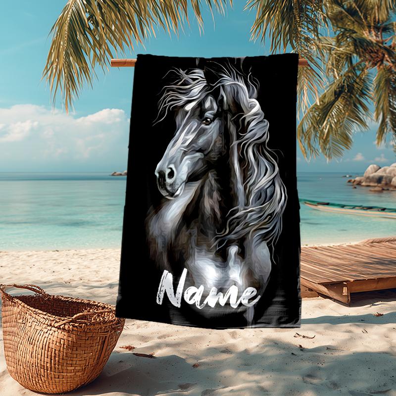 Custom Name Ultra-Soft Beach Towel with Horse Theme,Ideal for Pool - Camping, Diving - Perfect Travel Essential, Vibrant Beach Towel.