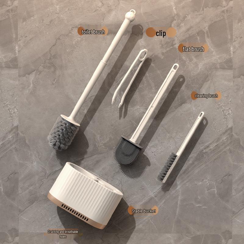 Four-Piece Bathroom Toilet Brush Set with Base - Multi-Functional, No Dead Corners Cleaning.