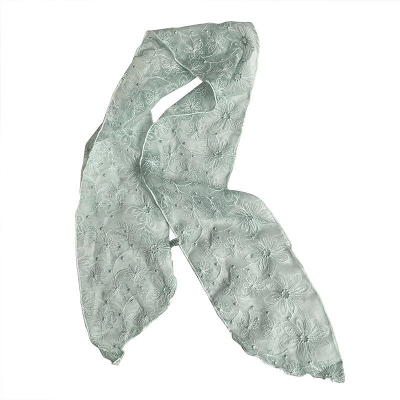 Lace Silk Scarf New Literary Embroidery Silk Scarf High Sense Temperament Small Scarf Headscarf Summer Women Pastoral Headband Hair Accessories