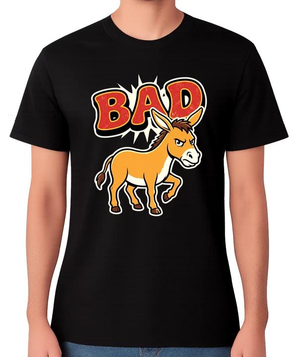 Bad Donkey T-Shirt Funny Cartoon Mule Farm Animal Humour Graphic Gift Unisex Tee XXXXL
