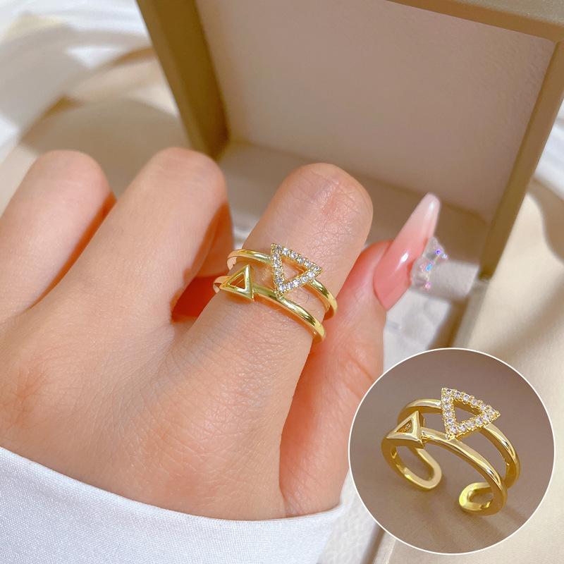 [Real Gold Electroplating] Temperament Advanced Sense Zircon Super Flash Ring Women'S Opening Can Be Adjusted And Simple