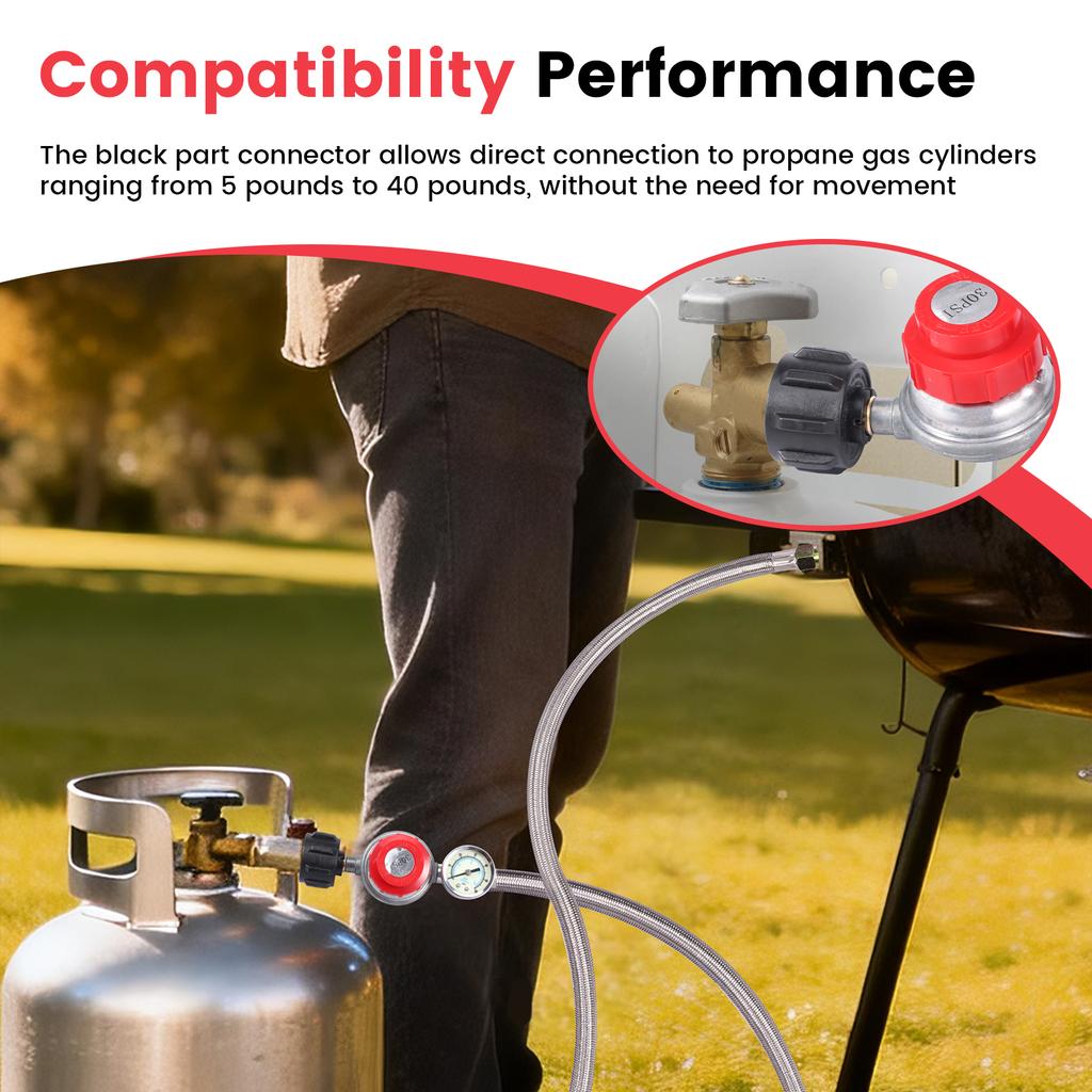 Propane Regulator Stainless Steel Brass Propane Regulator Adjustable Heat Resistant Gas Grill Regulator Hose for Camping Stove