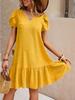 2026 European and American V-neck Solid Color Loose Short-Sleeved Casual Dress